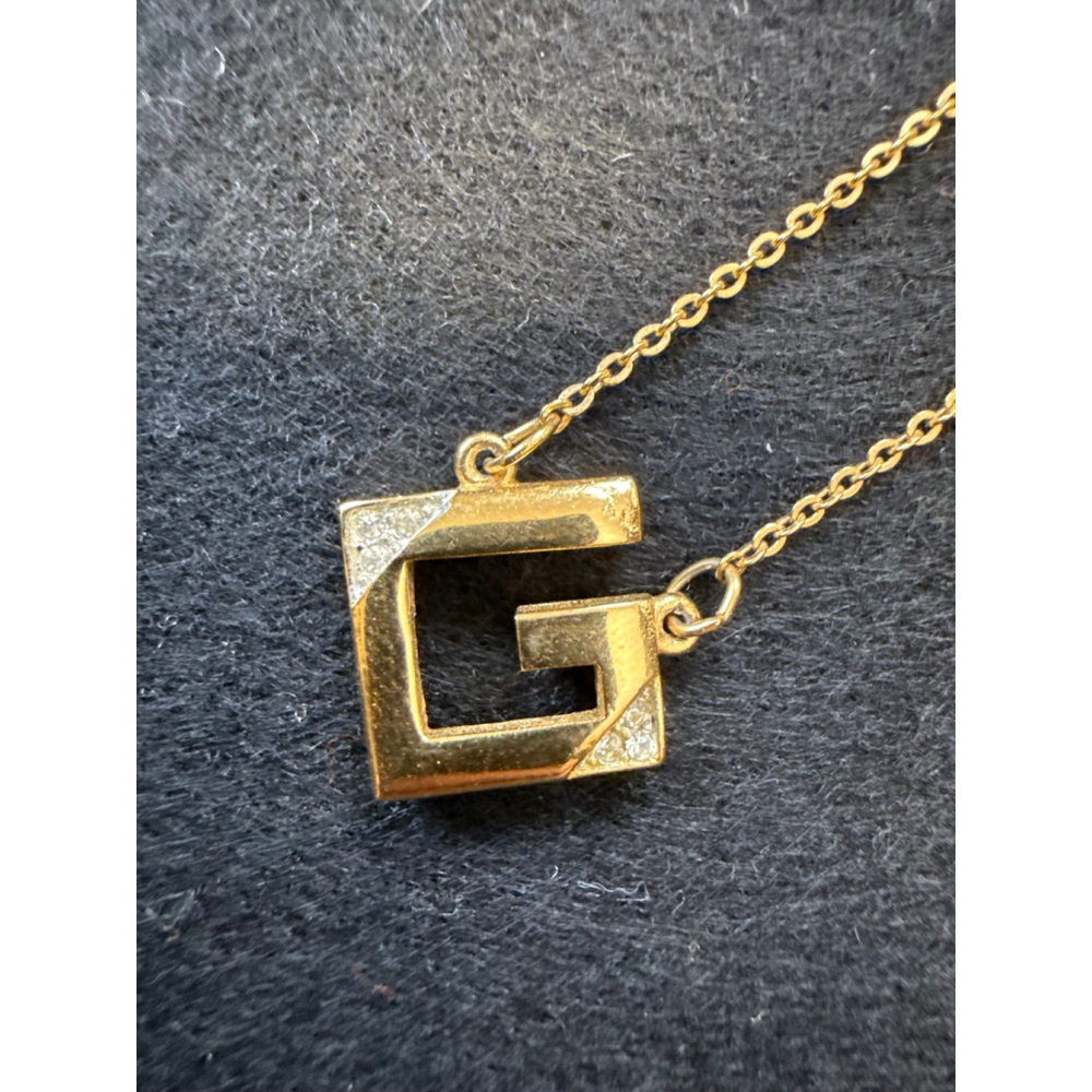 Vintage GIVENCHY Paris New York Rhinestone G Logo Necklace